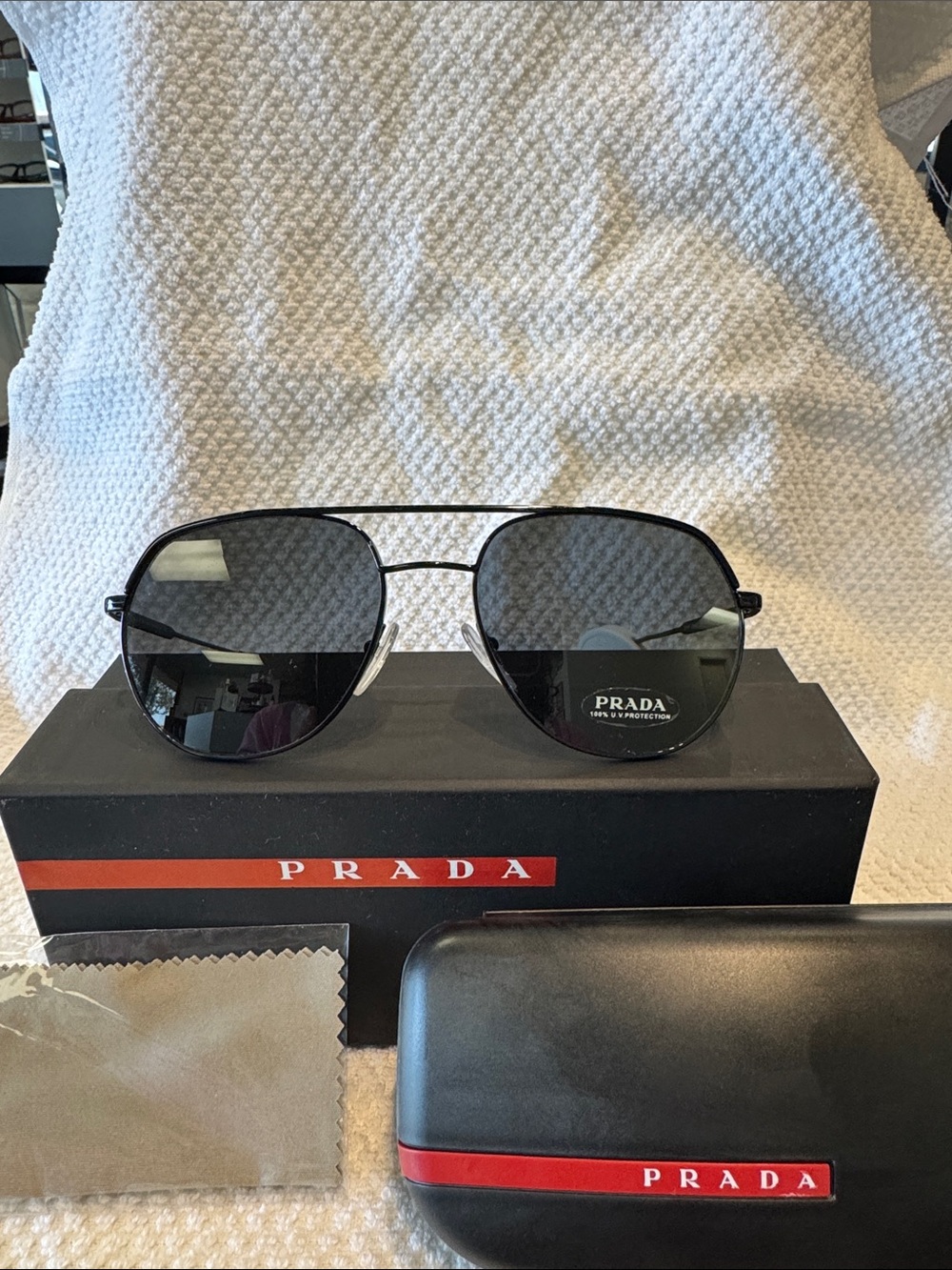 RARE Prada 55US Black Metal Aviator Sunglasses with Dark solid Lenses NWT 54eye
